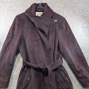 London Fog Heritage Women's Wrap Trench Wool Coat Jacket Burgundy - LARGE